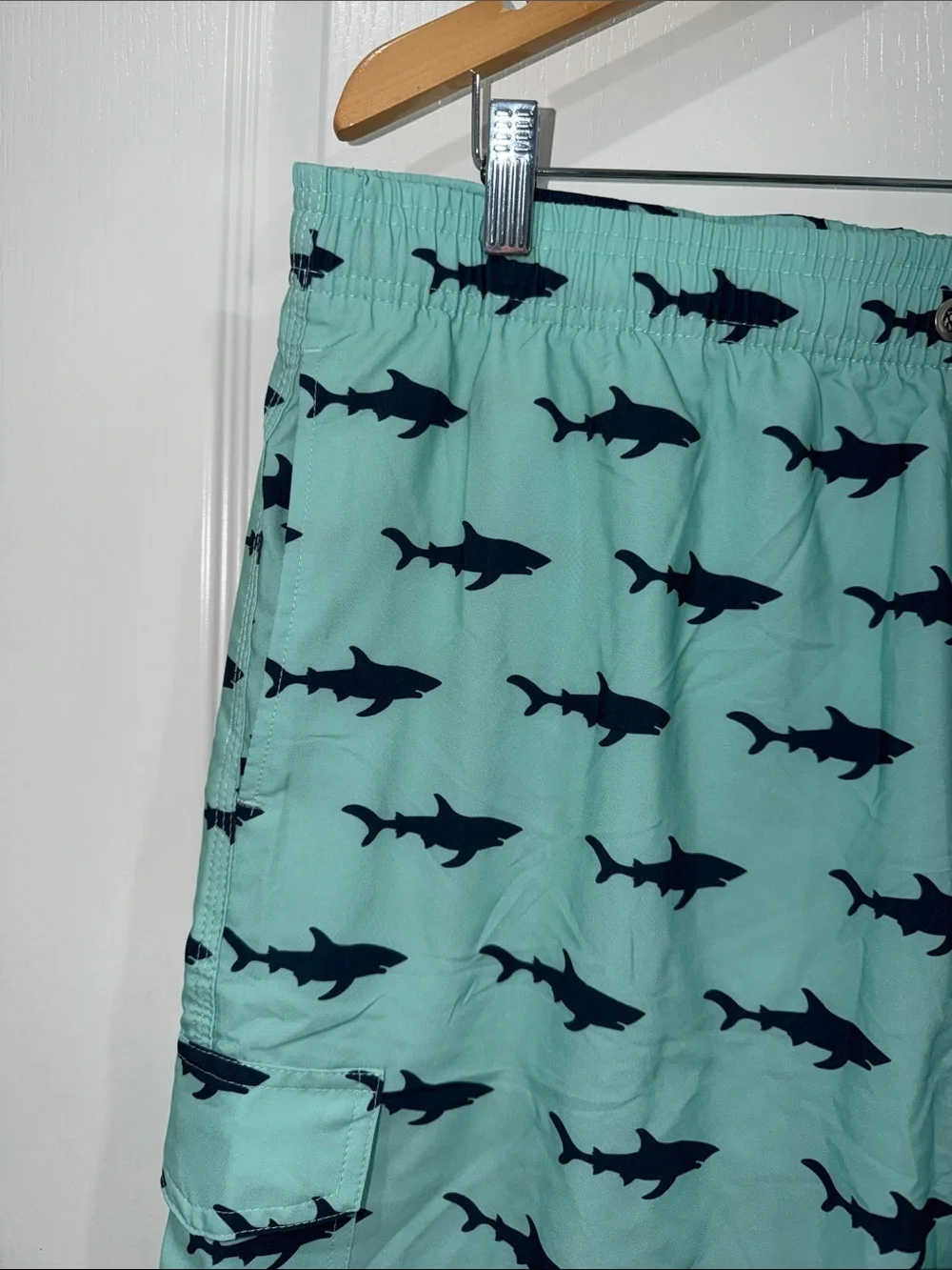 Aptro Mint Swim Shorts with black Shark Print size 3X lined - Picture 2 of 7